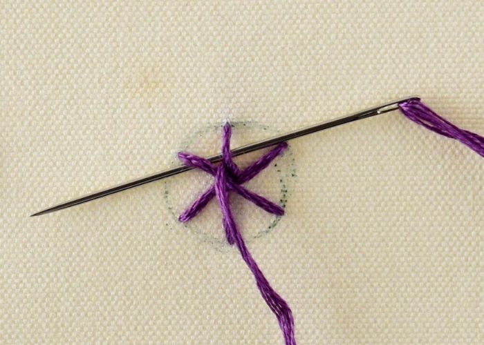 Spider wheel stitch - under 2 and 3 spokes