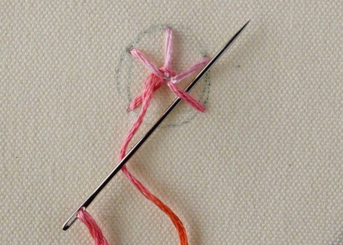 Woven spider wheel stitch step 3