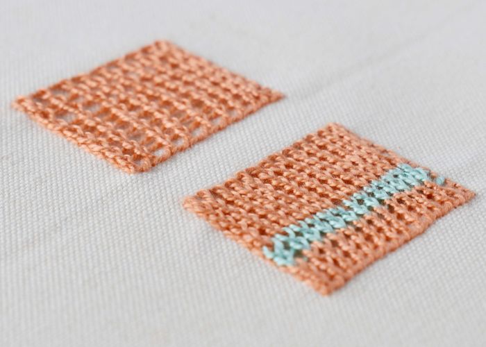 Broderie Ceylon Stitch avec coton perlé orange