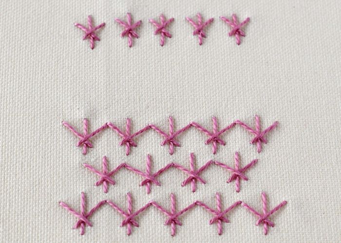 Broderie Point d’hermine avec coton perlé rose