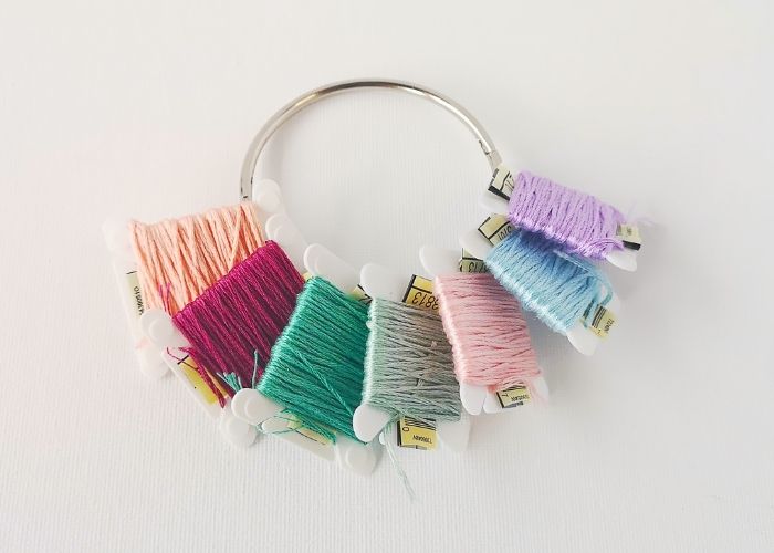 Embroidery threads on a ring