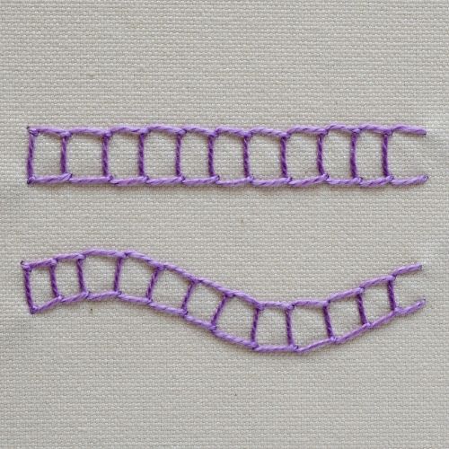 Open Chain Stitch embroidery with lilac pearl cotton thread