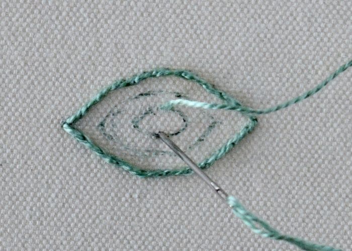 Point de satin rembourré étape 3
