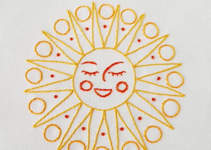Young Sun hand embroidery pattern with straight stitch