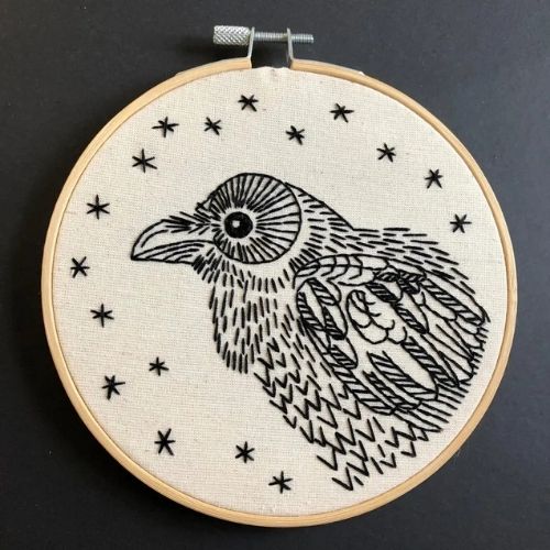 Raven embroidery kit on Etsy