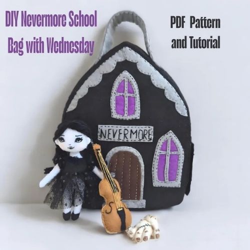 Wednesday Dollhouse Nevermore School Bag sewing pattern on Etsy